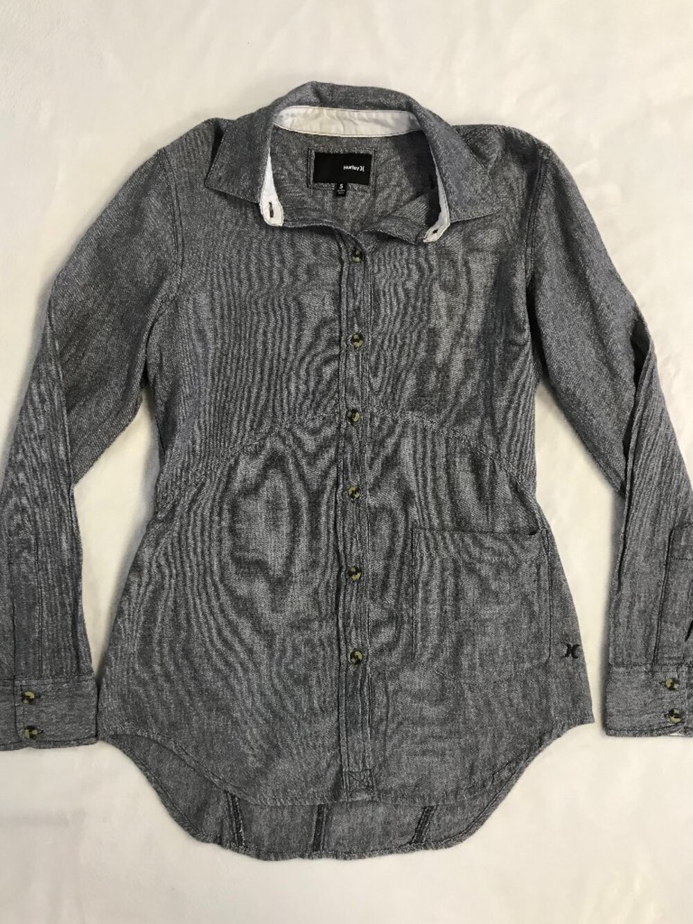 Hurley Ex-Boyfriend Wilson Fit Shirt S 100% Cotton Charcoal Gray - Picture 4 of 13